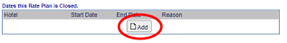 Date this Rate Plan is closed section with Add button highlighted